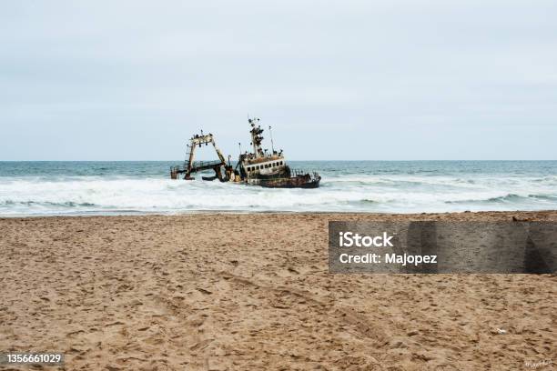 Old Beached Ship In Namibian Skeleton Coast Namibia Stock Photo - Download Image Now