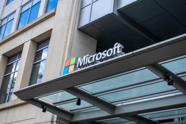 Exterior view of the Microsoft campus building in downtown Bellevue, WA with no people around Bellevue, WA USA - circa June 2021: Exterior view of the Microsoft campus building in downtown Bellevue, WA with no people around. microsoft stock pictures, royalty-free photos & images