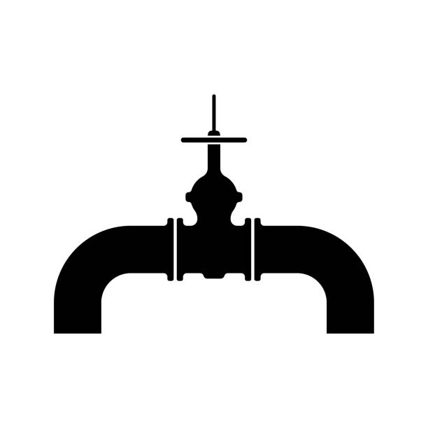 ilustrações de stock, clip art, desenhos animados e ícones de pipeline icon. pipe with valve. black silhouette. side view. vector simple flat graphic illustration. the isolated object on a white background. isolate. - water valve oil gas