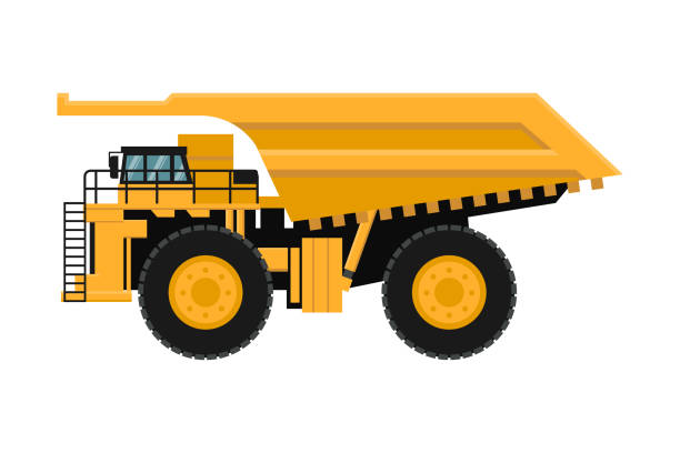 ilustrações de stock, clip art, desenhos animados e ícones de vector of giant yellow mining truck on white background - coal crane transportation cargo container