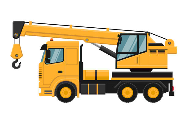 ilustrações de stock, clip art, desenhos animados e ícones de crane truck on white background ready to operate - coal crane transportation cargo container