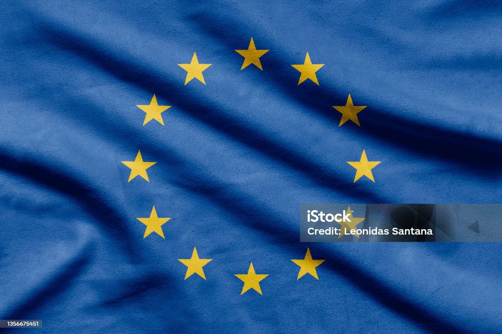 European Union flag on wavy fabric. European Union Stock Photo