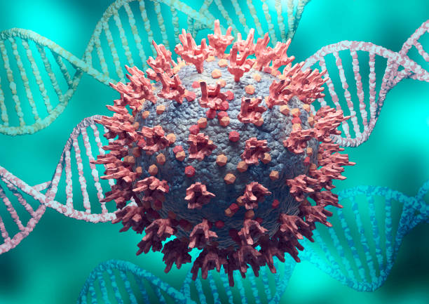 istock Microscopic view coronavirus omicron variant or B.1.1.529. DNA variation background 1356679506