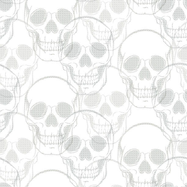 wzór czaszki z konturem teksturowanych pociągnięć. bezszwowy stylowy design do druku na tekstyliach. - frame grunge halloween backgrounds stock illustrations