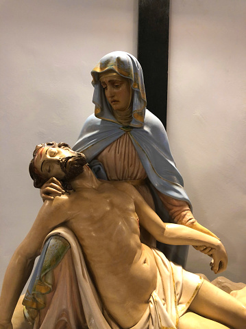 The Socorro Mission on Mission Trail, TX (Interior Statues of Jesus and Mary). Socorro is just southeast of El Paso on the Rio Grande River.