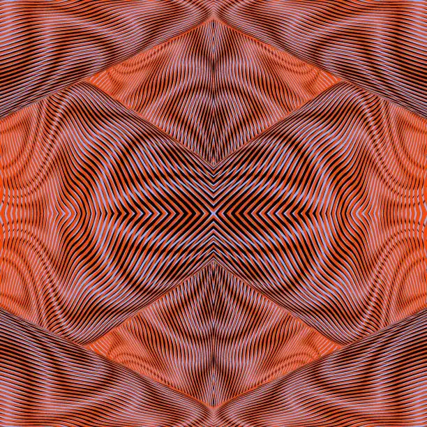 Vector illustration of Optical illusion exotic abstract symmetrical ornate digital background in warm boho colors.