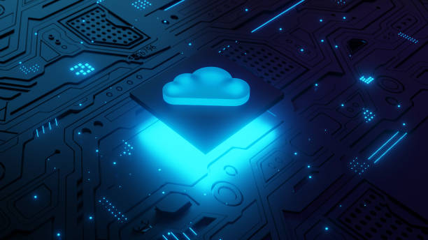 istock Futuristic Blue Cloud Symbol on Technology Motherboard Background, 3D Rendering of conceptual image 1356689874