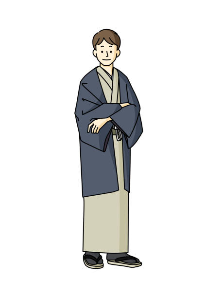 illustrations, cliparts, dessins animés et icônes de un homme en kimono japonais - hatsumode