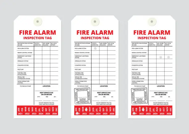 Vector illustration of Fire alarm inspection tag template.