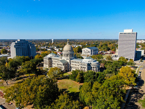 Jackson, MS - October 16, 2021: The Mississippi State Capitol Building in downtown Jackson, MS