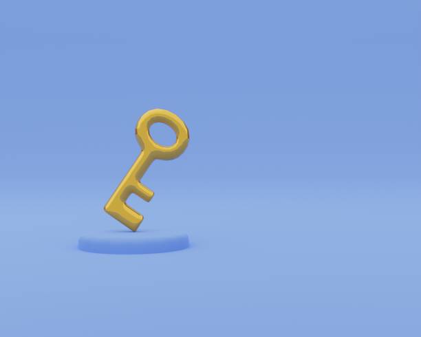 istock The Golden Key on blue background. 3D Render minimal illustration with copy space. 1356702083