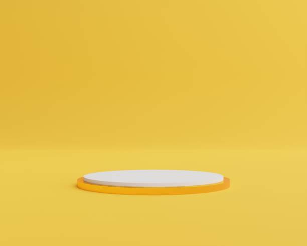 istock Minimalism product display on yellow background. 3D Render  Geometric shape object illustration for banner, poster, and wallpaper. 1356702597
