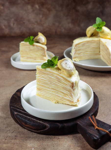Durian Mille Crepes or thousand layer cake durian.