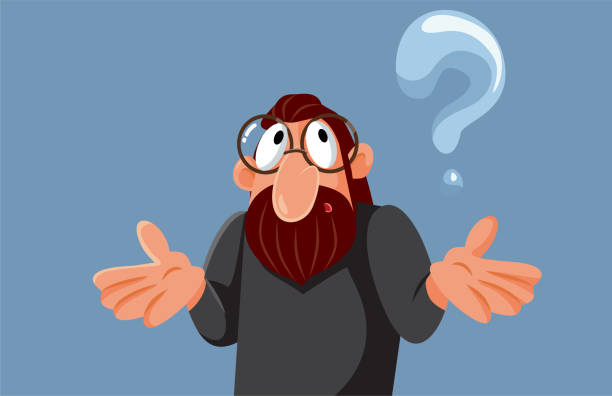 ilustrações de stock, clip art, desenhos animados e ícones de middle aged man having questions vector cartoon illustration - humor asking nerd men