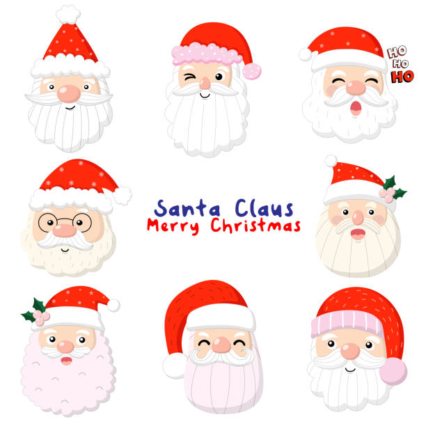 Face Santa claus Flat Clipart, Merry Christmas Face Santa claus Flat Clipart, Merry Christmas red spectacles stock illustrations