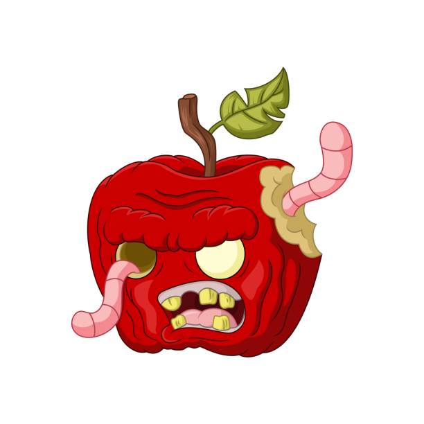 Cartoon worm eaten red apple Vector Illustration of Cartoon worm eaten red apple caterpillar eating apple stock illustrations