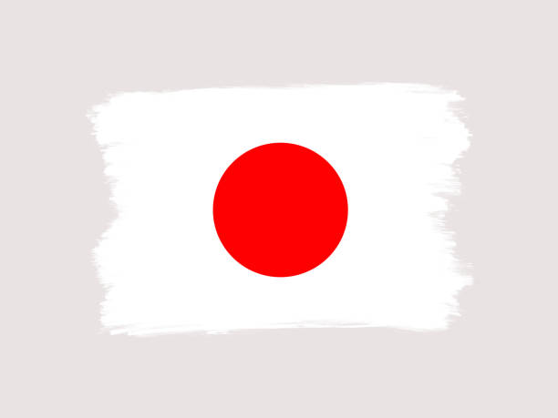 иконка символа флага иллюстрация японии, выполненная сухой кистью - japanese flag flag japan illustration and painting stock illustrations
