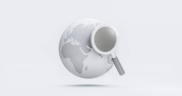 Find magnifying glass symbol of exploration geography earth or search world map travel trip and location discovery magnifier icon isolated on white 3d background with global transport navigation icon. encuentre el símbolo de la lupa de la geografía de exploración de la tierra o busque el mapa del mundo viaje de viaje y el icono de la lupa de descubrimiento de ubicación aislado sobre el fondo blanco en 3d con el icono de navegación de transporte glo