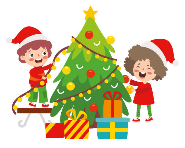 새해와 크리스마스를 축하하는 아이들 - playground snow winter little girls stock illustrations