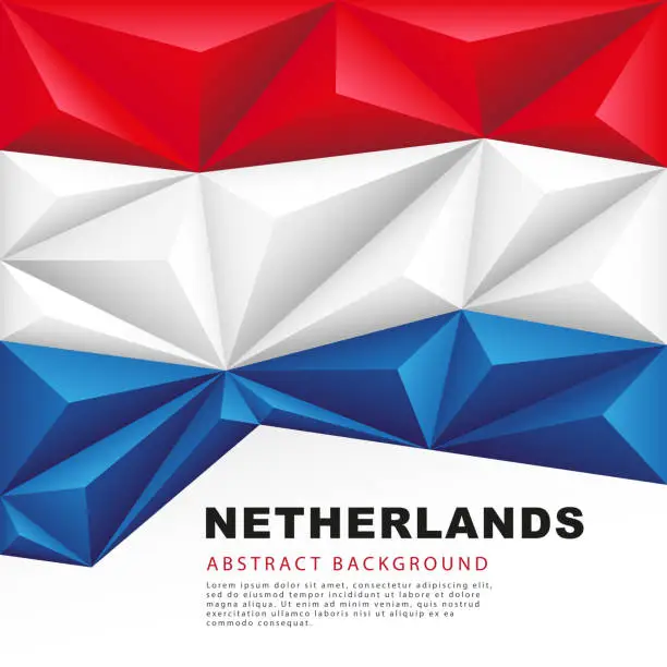 Vector illustration of Netherlands polygonal flag. Vector illustration. Abstract background in the form of colorful blue, white and red stripes