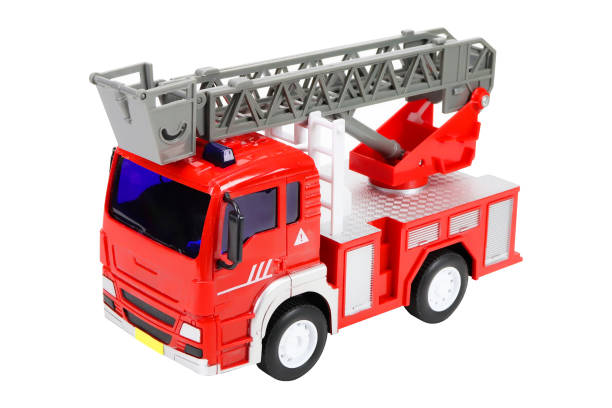 istock Red toy fire truck, on a white background, isolated image 1356724022