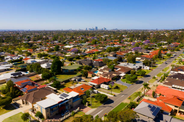 Aerial drone view skyline of Perth capital of Western Australia stock photo
