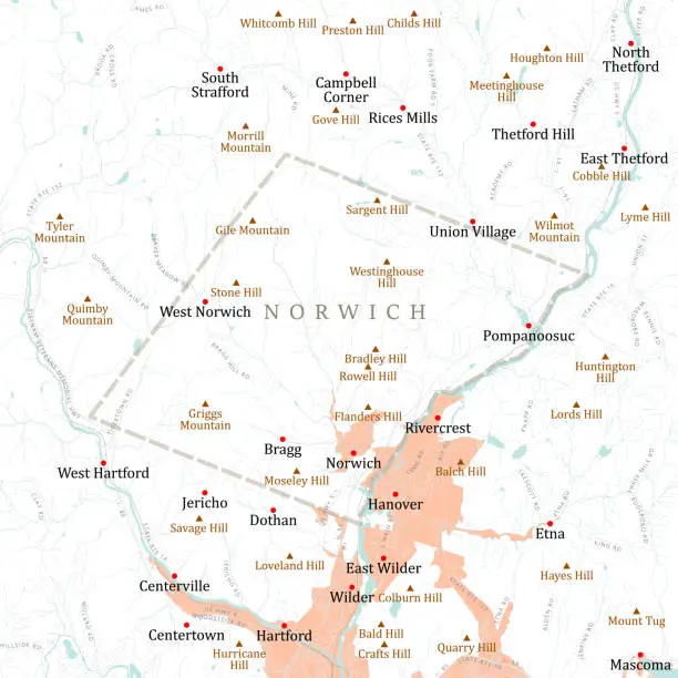 Vector illustration of VT Windsor Norwich Vector Road Map