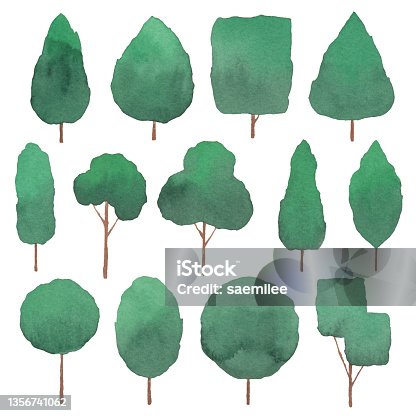 istock Watercolor Trees Design Set 1356741062