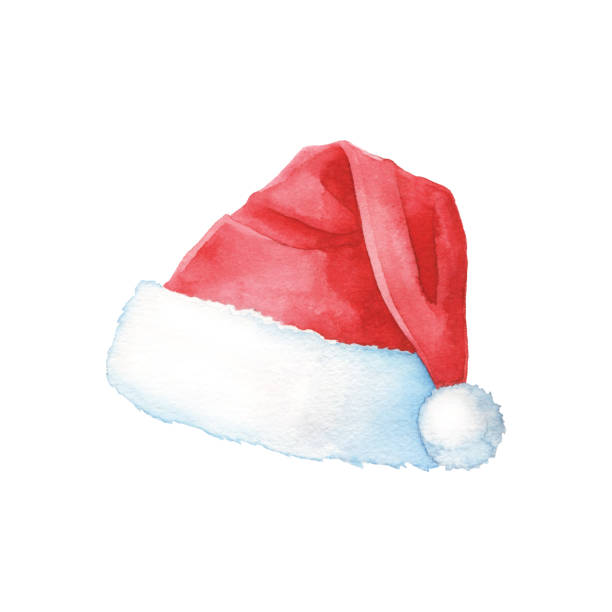 Watercolor Santa Hat Vector illustration of santa hat. december clipart pictures stock illustrations