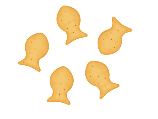 ilustrações de stock, clip art, desenhos animados e ícones de fish-shaped crackers. five crackers. illustration of food, snacks. healthy snack. - cracker