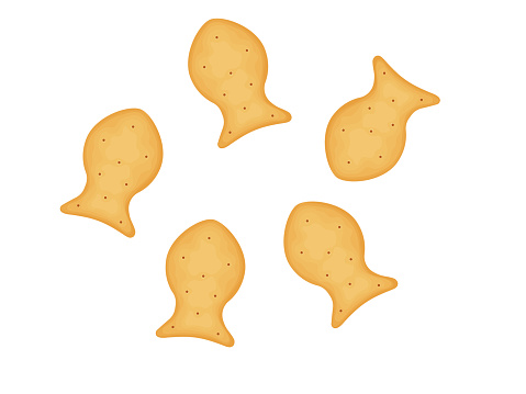 Fish-shaped crackers. Five crackers. Illustration of food, snacks. Healthy snack. Vector illustration
