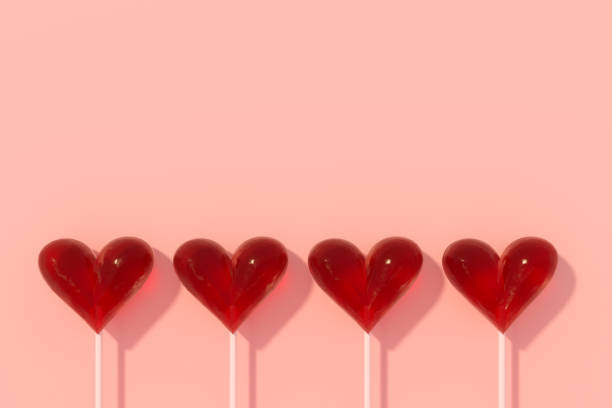 3D Rendering of Valentine's Day, heart shape lollipop on pink background.
