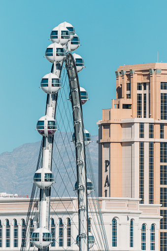 Las Vegas, USA - Nov 10, 2021: Las Vegas newest attraction The High Roller Ferris Wheel stands tall 550-foot, located near Las Vegas Strip