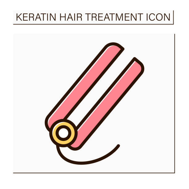 Hair straightener color icon Hair straightener color icon. Iron device used for align or make curls. Hairdressing. Beauty procedure. Keratin treatment concept. Isolated vector illustration chemical straightener stock illustrations