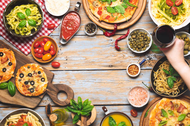 istock Table top view with Italian cuisine food set 1356745966