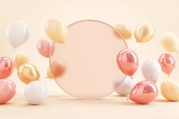 istock Pastel balloons on pink background. 3d rendering, Birthday party background. 1356747112