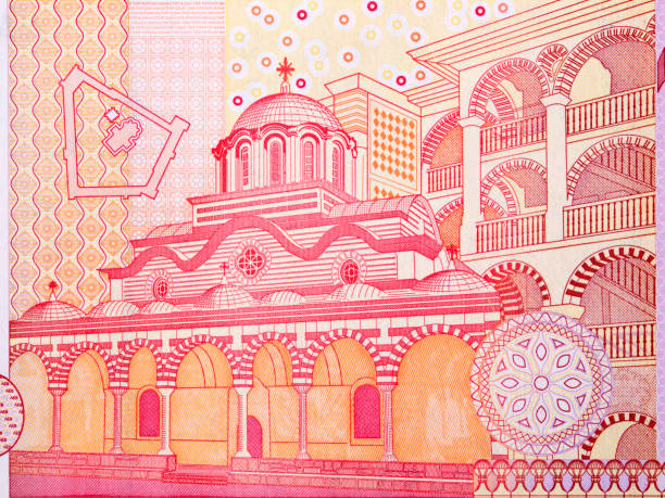 istock Rila Monastery from Bulgarian money 1356747334