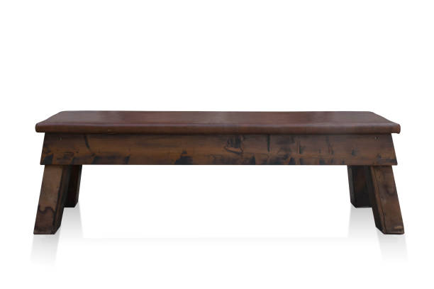 istock front view old brown leather bench on white background, object, vintage, retro, decor, copy space 1356755164