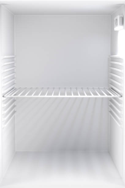 Empty minibar refrigerator stock photo