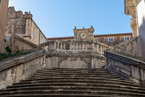 Dubrovnik, Croatia - 21 November, 2021: view of the famous Jesuit Stairs in Dubrovnik leading up to the Church of St. Ignatius of Loyola