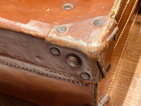 Leather Handle at Old Travel Trunk Chest at Flea Market