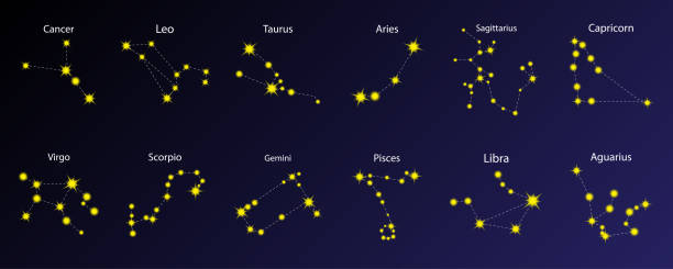 Constellation icons set. Stellar galaxy background. Zodiac symbols. Astrology elements. Vector illustration. Stock image. Constellation icons set. Stellar galaxy background. Zodiac symbols. Astrology elements. Vector illustration. Stock image. EPS 10. orion stars stock illustrations