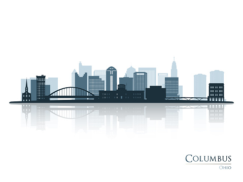 Columbus skyline silhouette with reflection. Landscape Columbus, Ohio. Vector illustration.