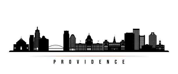 Providence skyline horizontal banner. Black and white silhouette of Providence, Rhode Island. Vector template for your design. Providence skyline horizontal banner. Black and white silhouette of Providence, Rhode Island. Vector template for your design. providence stock illustrations