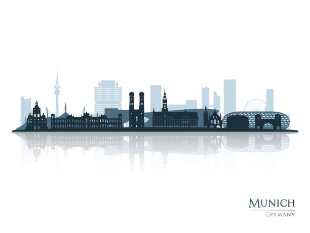 silhouette der münchner skyline mit reflexion. landschaft münchen, deutschland. vektorillustration. - bayern stock-grafiken, -clipart, -cartoons und -symbole