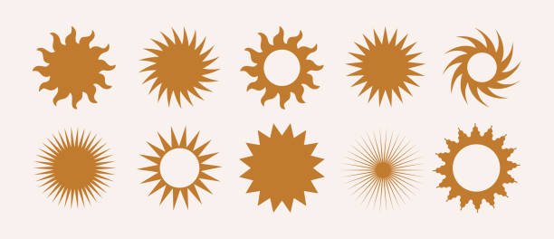stockillustraties, clipart, cartoons en iconen met vector set boho sun logo, icons and symbols. - sun