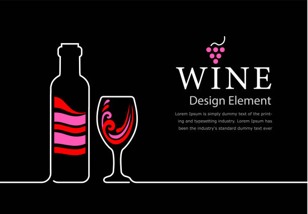 zaprojektuj kartę win dla restauracji, baru lub sklepu alkoholowego. wino w pełnej butelce. - silhouette black and white glasses digitally generated image stock illustrations