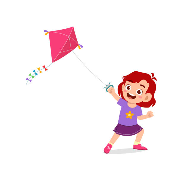 istock cute little girl play kite outside and feel happy 1356766167