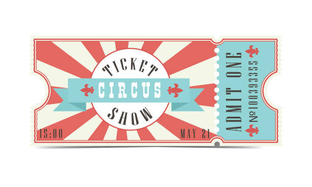 illustrazioni stock, clip art, cartoni animati e icone di tendenza di biglietto del circo in rosso e blu - scritta admit one