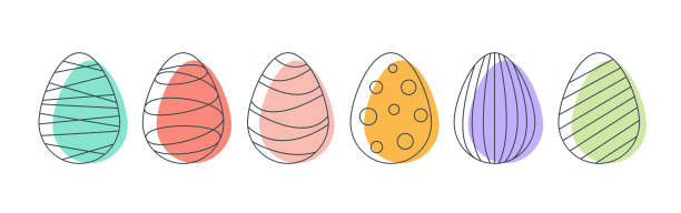 набор пасхальных яиц в стиле линейного искусства - easter egg stock illustrations